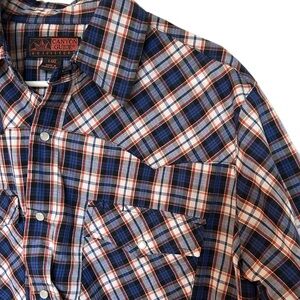 Vintage Western Pearl Snap Blue, Red, and, Black Plaid Button Down Classic Shirt